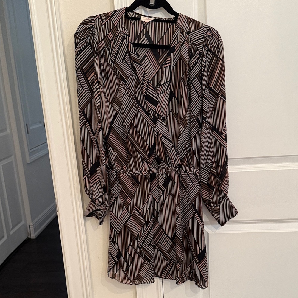 Parker Black, Pink, and white Geometric Long Sleeve Dress